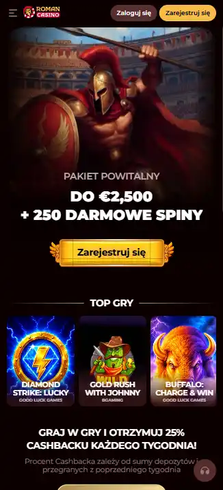 RomanCasino w widoku mobilnym na telefonie